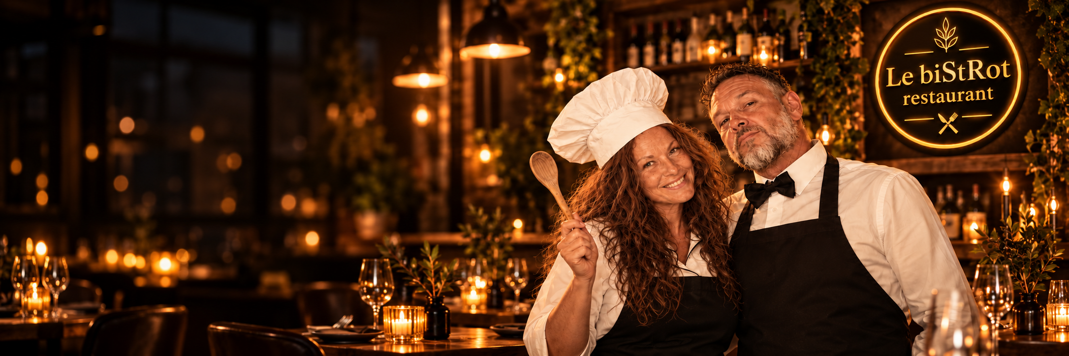Vos hôtes et le logo Le biStRot, dans une ambiance chaleureuse